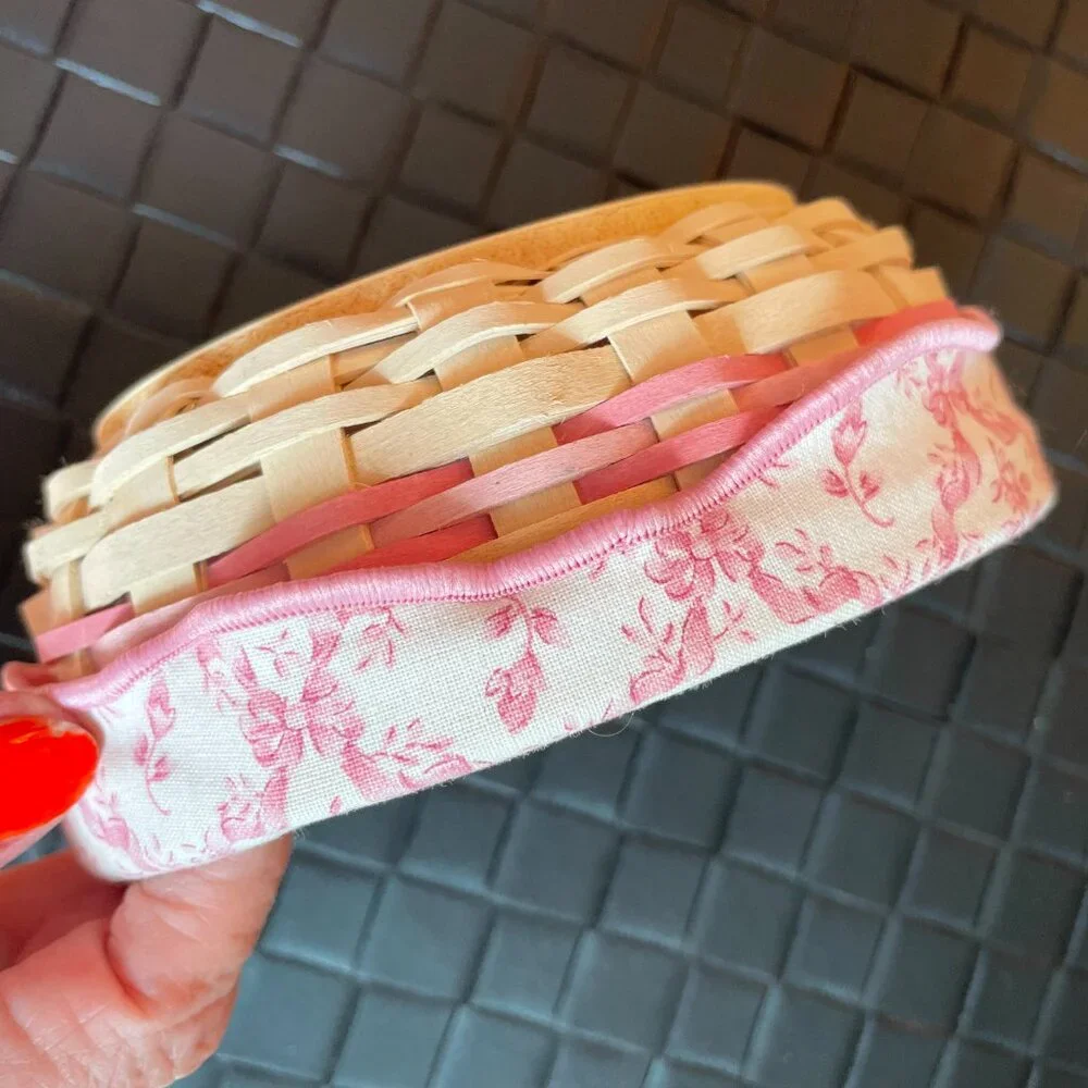 Longaberger Very Small Handmade Basket with Fabric Liner American Cancer Society